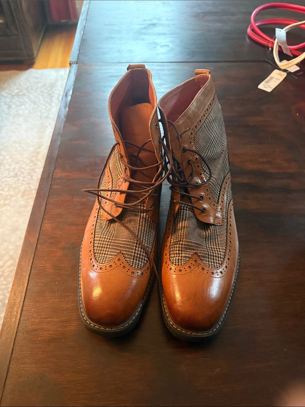 Men's Tan Leather and Houndstooth Chukka Boots